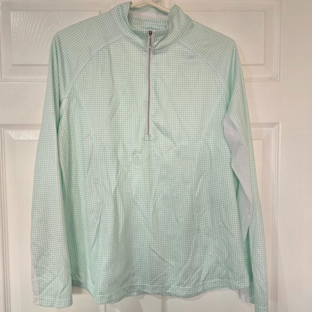 Pebble Beach Dry Luxe‎ Performance Long Sleeve Golf Tennis 1/4 Zip Gingham Sz L